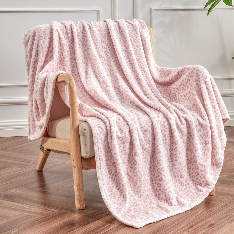Edenleaf Leopard Print Blanket Fleece Throw for Bed Sofa Travel and Camping, Super Soft Cozy Fluffy Plush Cheetah Print Blanket for All Seasons 50"x60" (Light Pink) - Image 1