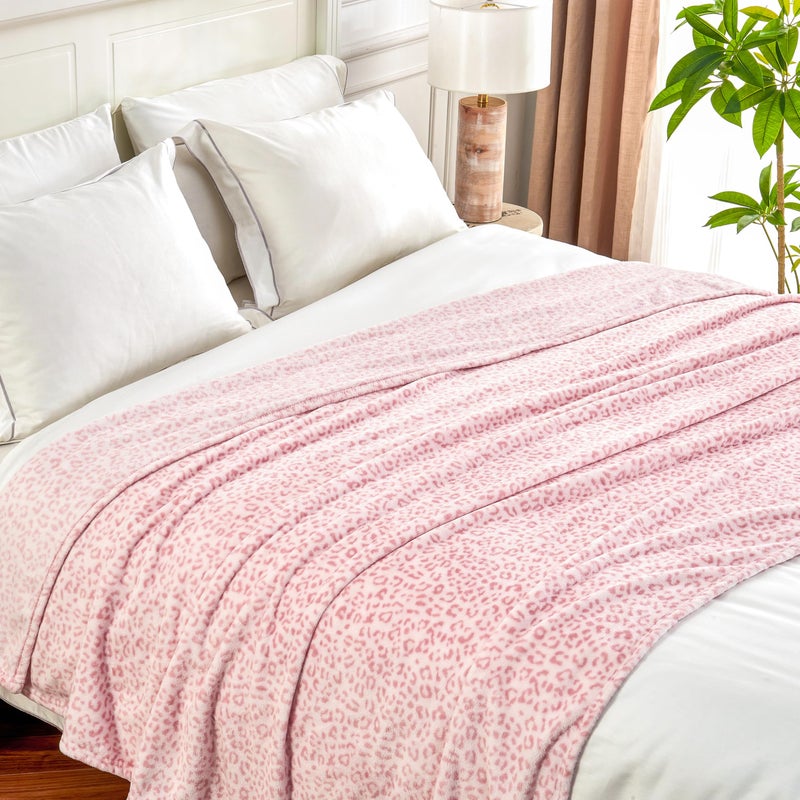 Edenleaf Leopard Print Blanket Fleece Throw for Bed Sofa Travel and Camping, Super Soft Cozy Fluffy Plush Cheetah Print Blanket for All Seasons 50"x60" (Light Pink) - Image 3
