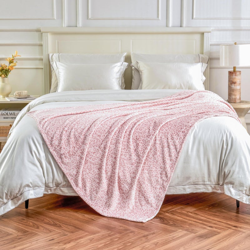Edenleaf Leopard Print Blanket Fleece Throw for Bed Sofa Travel and Camping, Super Soft Cozy Fluffy Plush Cheetah Print Blanket for All Seasons 50"x60" (Light Pink) - Image 5