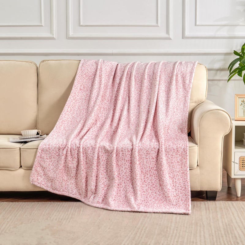 Edenleaf Leopard Print Blanket Fleece Throw for Bed Sofa Travel and Camping, Super Soft Cozy Fluffy Plush Cheetah Print Blanket for All Seasons 50"x60" (Light Pink) - Image 4