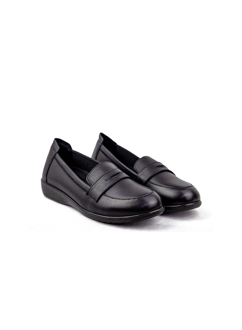 Gladiator GL 5012-1 Women’s Genuine Leather Loafers – Black | Comfortable Office & Formal Shoes - Image 1