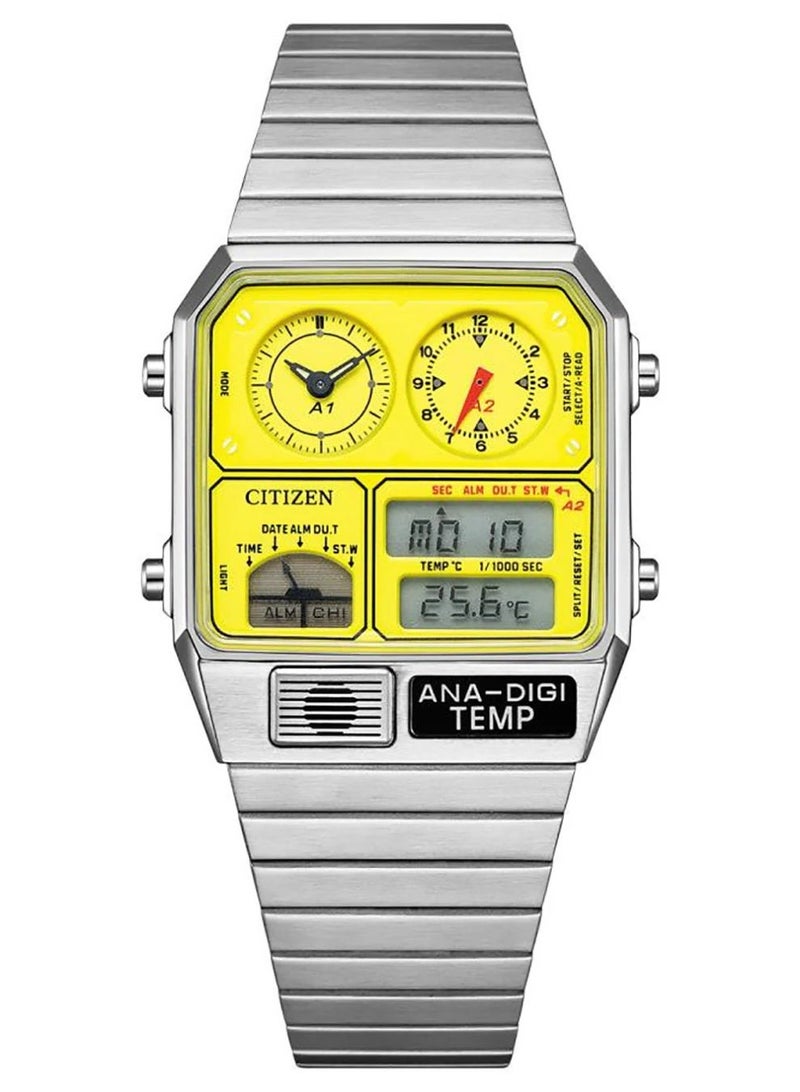 CITIZEN Limited Edition Ana-Digi Temp Men’s Watch JG2170-59Y, 40.6 mm Yellow Analog-Digital Dial, Stainless Steel Case & Bracelet, Thermometer Display, 50 m WR - Image 4