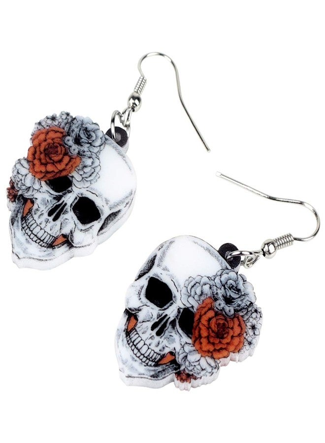 Bonsny Acrylic Drop Dangle Halloween Rose Flower Skeleton Skull Earrings Punk Jewelry For Women Gift - Image 3