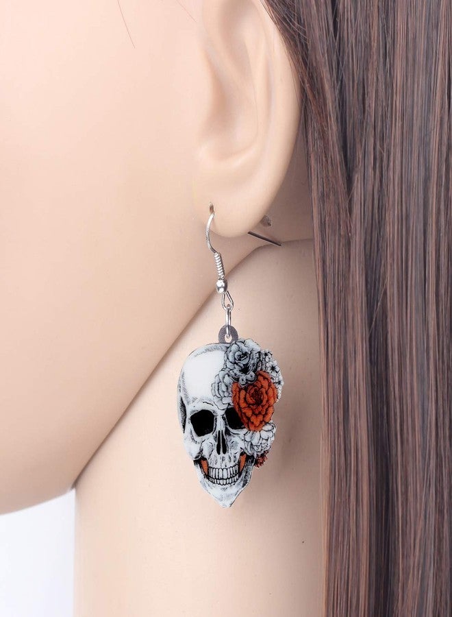 Bonsny Acrylic Drop Dangle Halloween Rose Flower Skeleton Skull Earrings Punk Jewelry For Women Gift - Image 2