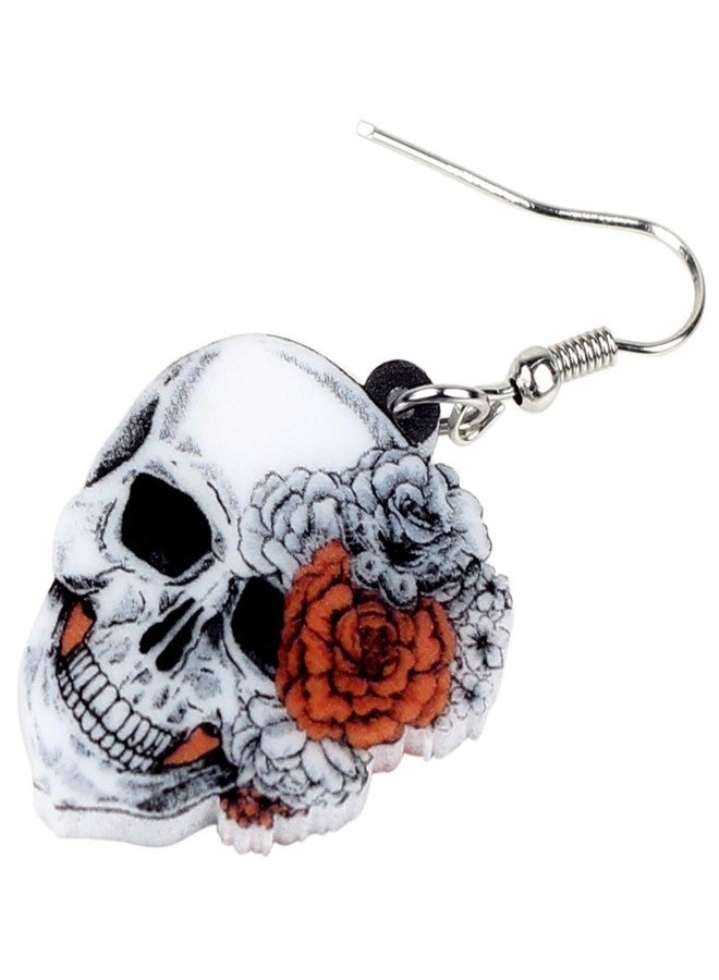 Bonsny Acrylic Drop Dangle Halloween Rose Flower Skeleton Skull Earrings Punk Jewelry For Women Gift - Image 4