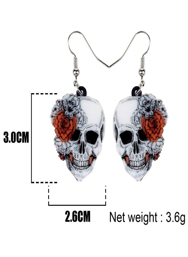 Bonsny Acrylic Drop Dangle Halloween Rose Flower Skeleton Skull Earrings Punk Jewelry For Women Gift - Image 5