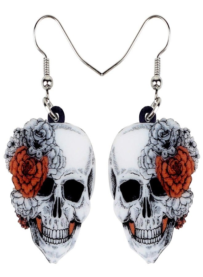 Bonsny Acrylic Drop Dangle Halloween Rose Flower Skeleton Skull Earrings Punk Jewelry For Women Gift - Image 1