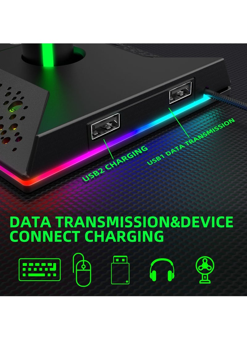 ARNOTEC - Universal Game Headset Hanging Bracket RGB 10 Kinds of Lighting Effects Dual USB Interface Desktop Support Headset - Image 1