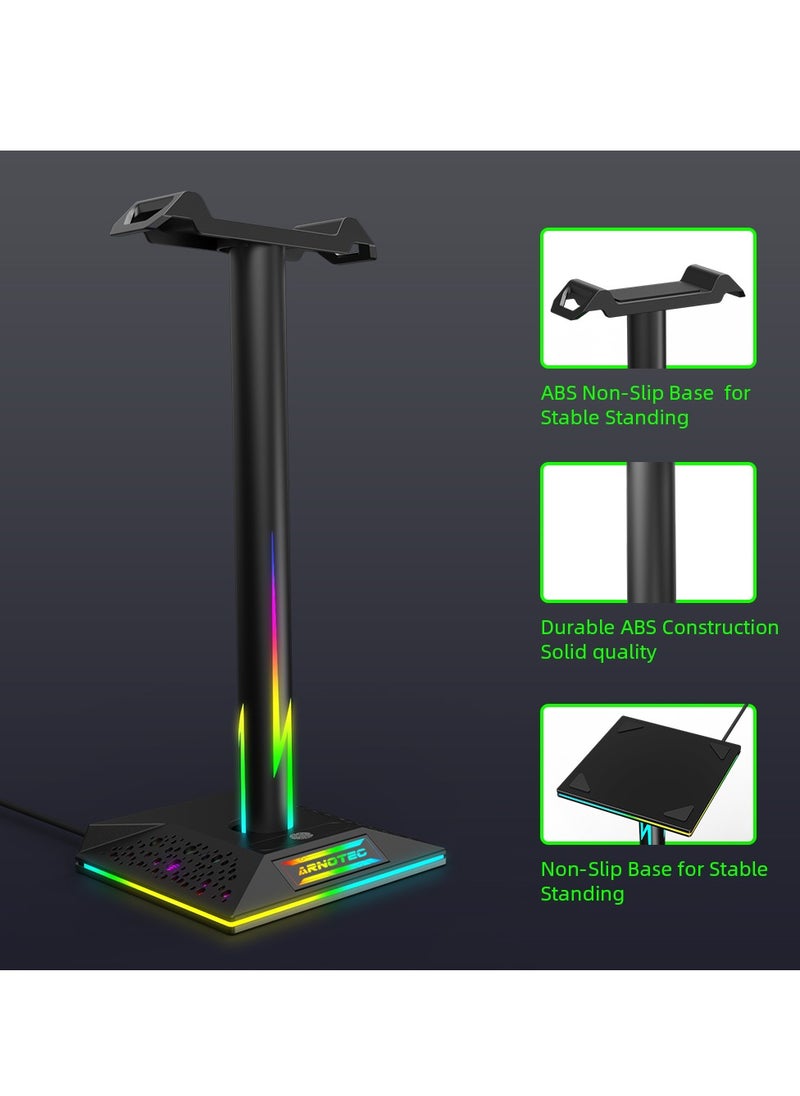 ARNOTEC - Universal Game Headset Hanging Bracket RGB 10 Kinds of Lighting Effects Dual USB Interface Desktop Support Headset - Image 1