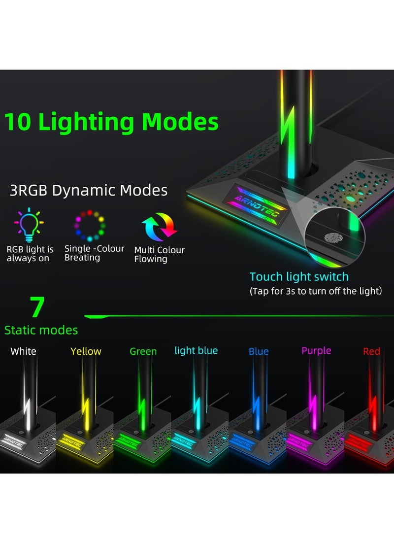 ARNOTEC - Universal Game Headset Hanging Bracket RGB 10 Kinds of Lighting Effects Dual USB Interface Desktop Support Headset - Image 1
