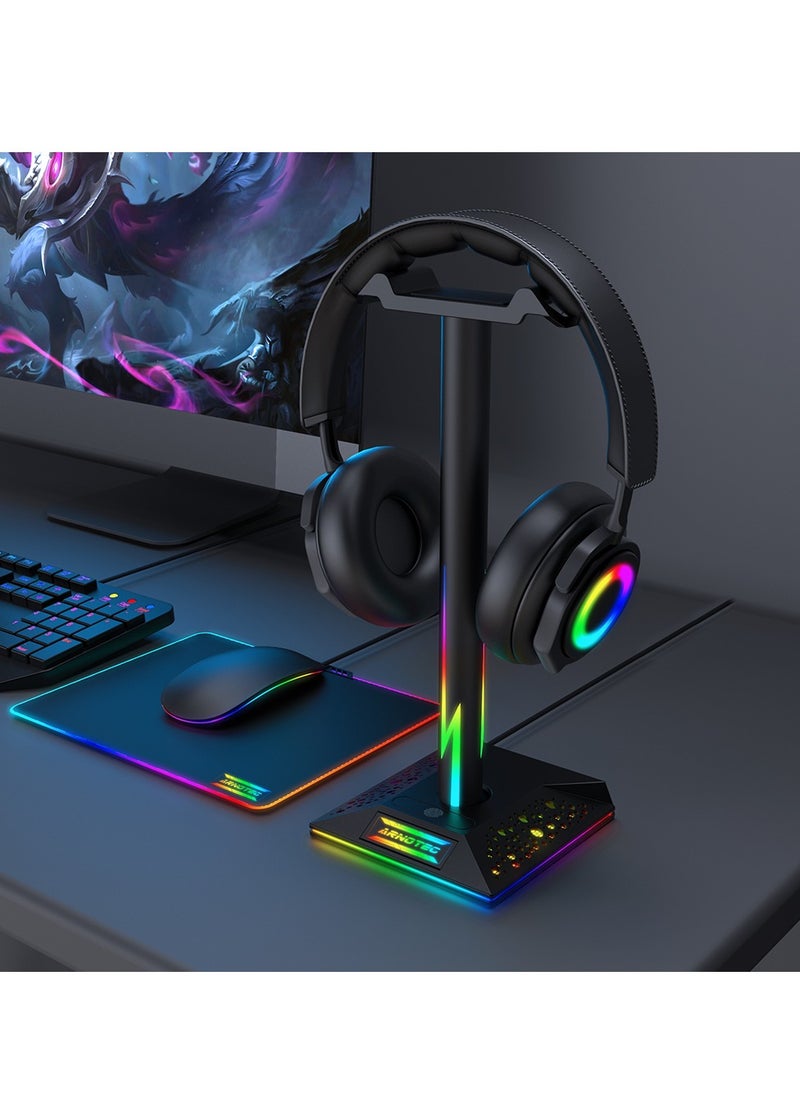 ARNOTEC - Universal Game Headset Hanging Bracket RGB 10 Kinds of Lighting Effects Dual USB Interface Desktop Support Headset - Image 1