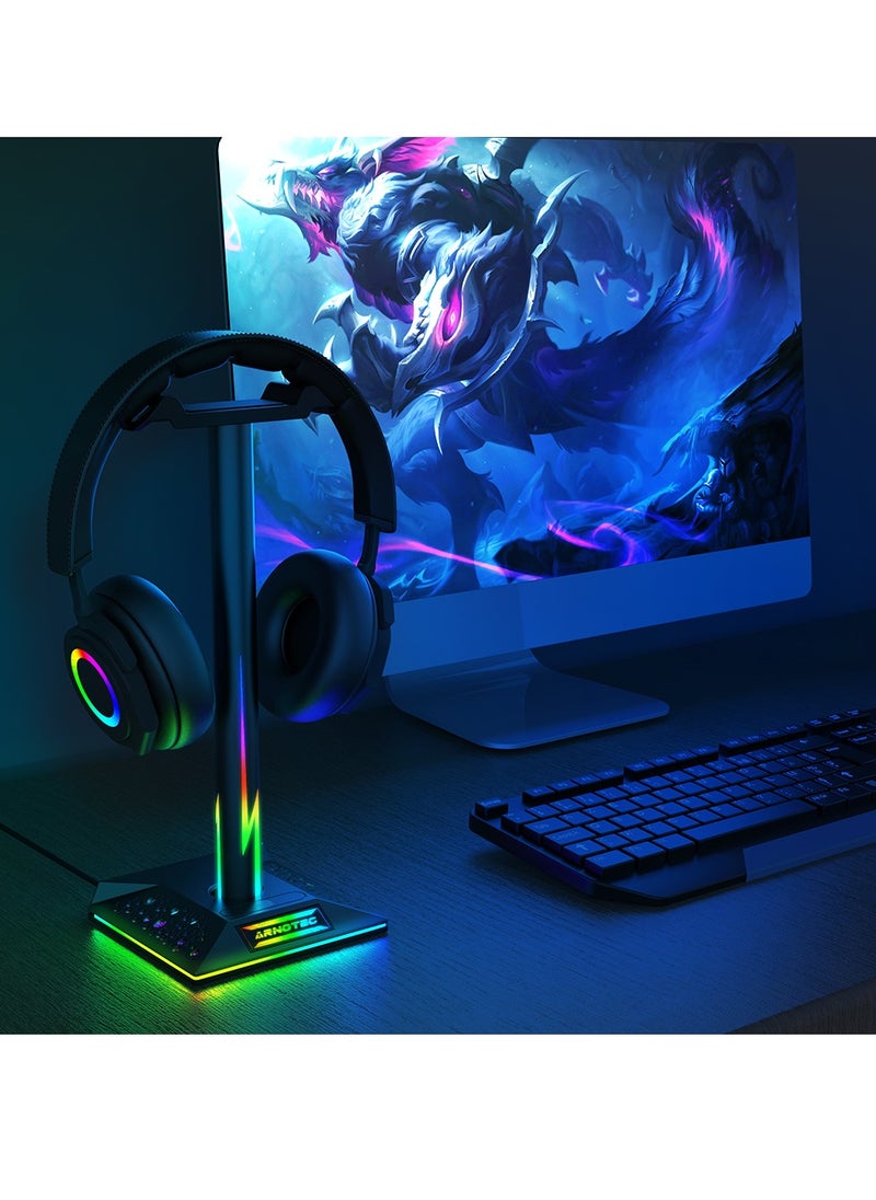 ARNOTEC - Universal Game Headset Hanging Bracket RGB 10 Kinds of Lighting Effects Dual USB Interface Desktop Support Headset - Image 1
