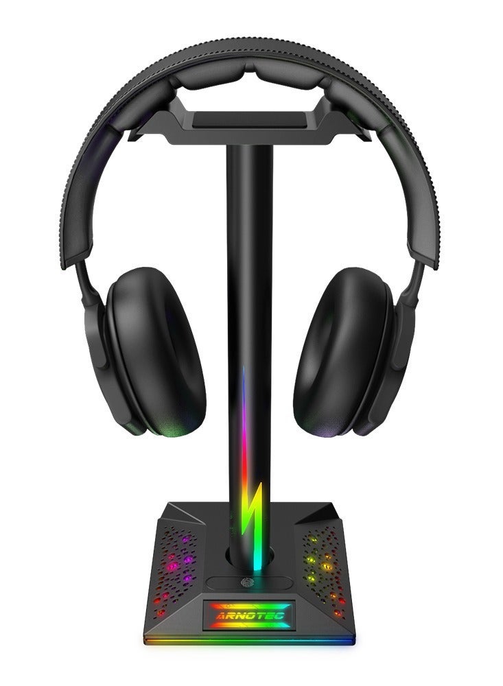 ARNOTEC حامل سماعة الألعاب العالمي مع 10 أنواع من تأثيرات الإضاءة RGB وواجهة USB مزدوجة ودعم سطح المكتب - Image 3