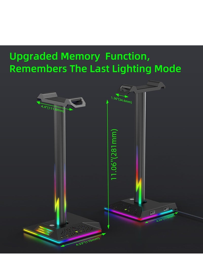 ARNOTEC حامل سماعة الألعاب العالمي مع 10 أنواع من تأثيرات الإضاءة RGB وواجهة USB مزدوجة ودعم سطح المكتب - Image 5