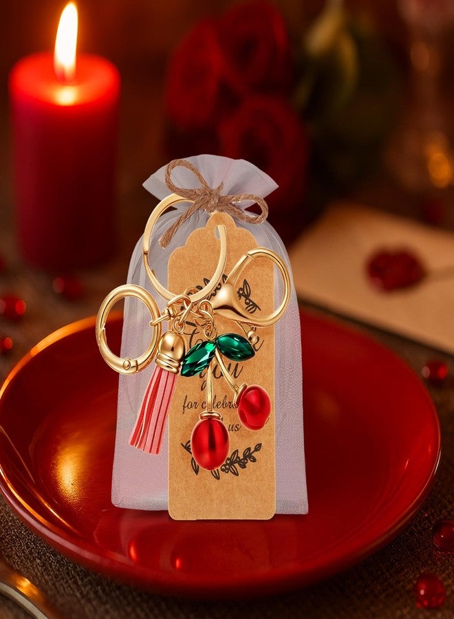 Ecation 20 Set Cherry Keychain Party Favor Set Steel Keyring with Tassel Red Cherry Charm Aesthetic Accessories Souvenir Present with Kraft Tag Organza Bag for Guests Wedding Baby Shower Party - Image 5