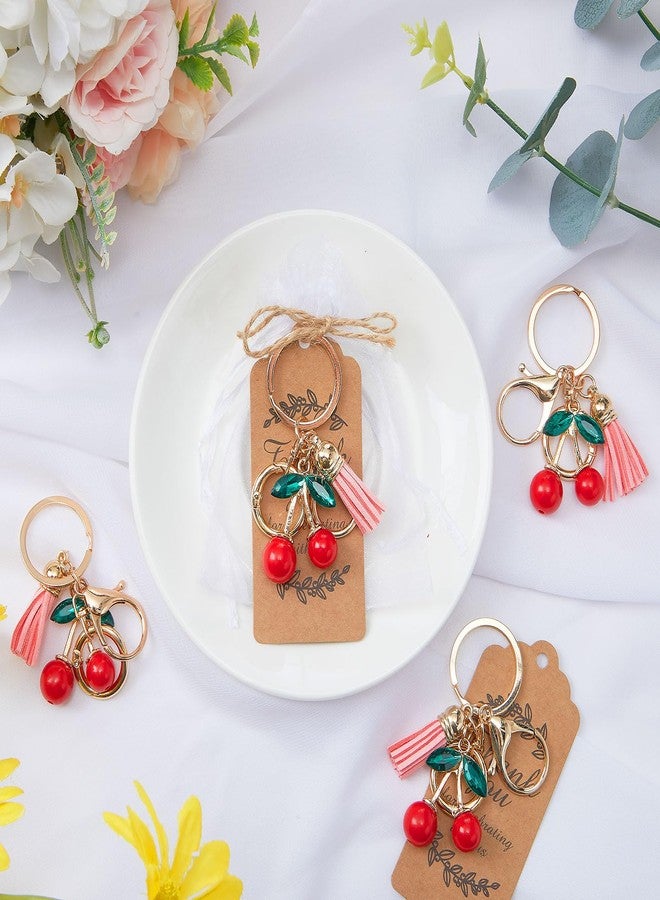 Ecation 20 Set Cherry Keychain Party Favor Set Steel Keyring with Tassel Red Cherry Charm Aesthetic Accessories Souvenir Present with Kraft Tag Organza Bag for Guests Wedding Baby Shower Party - Image 4