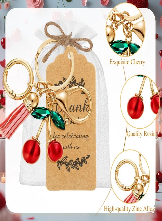 Ecation 20 Set Cherry Keychain Party Favor Set Steel Keyring with Tassel Red Cherry Charm Aesthetic Accessories Souvenir Present with Kraft Tag Organza Bag for Guests Wedding Baby Shower Party - Image 3
