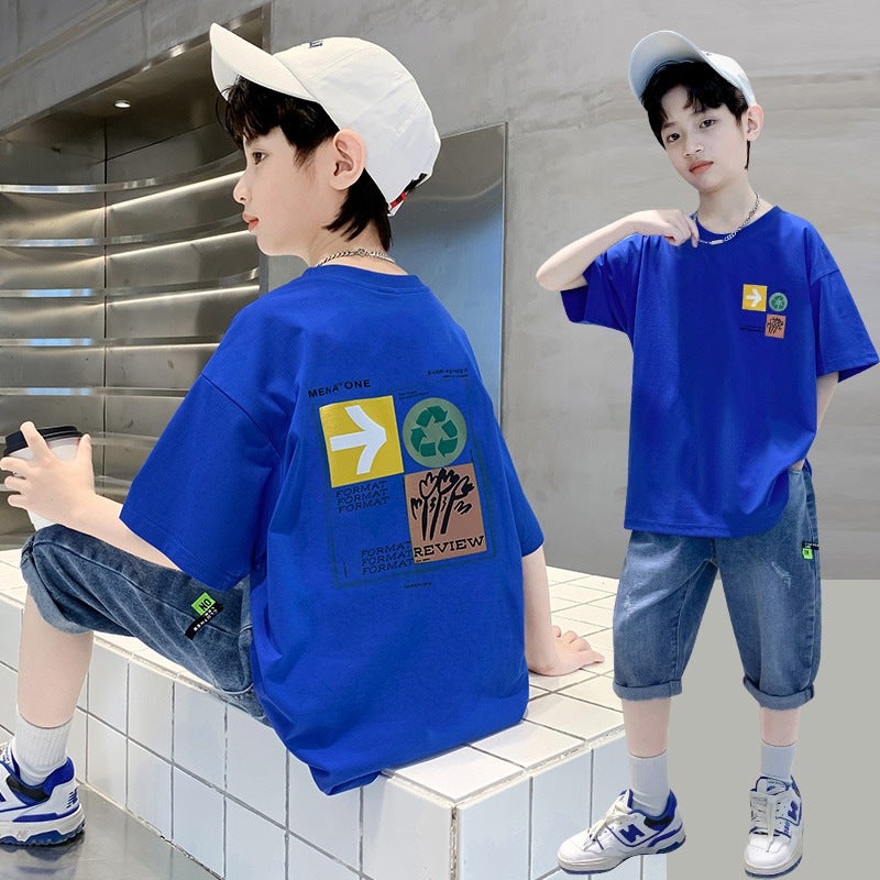 Boys' Summer Short-Sleeved T-Shirt 2026 New Style For Big Boys, Pure Cotton Half-Sleeve Summer Stylish Top Trendy T-Shirt - Image 4