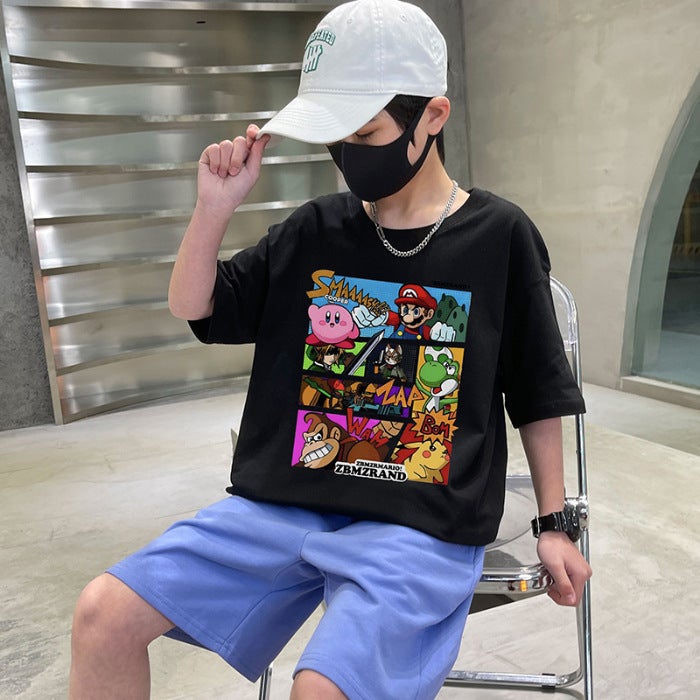 Boys' Summer Short-Sleeved T-Shirt 2026 New Style For Big Boys, Pure Cotton Half-Sleeve Summer Stylish Top Trendy T-Shirt - Image 1