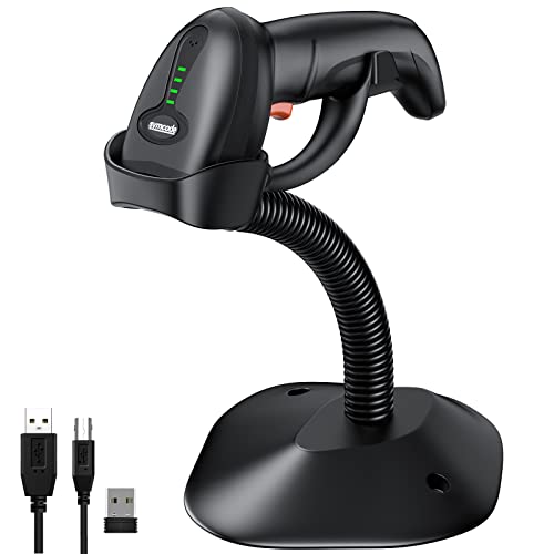 Symcode Upgraded Wireless 2D Barcode Scanner with Auto-Sensing Stand,Putting on Stand to Scan Automatically Sense Scanning Bluetooth Barcode Scanner with Battery Level Indicator More-to-one Mode - Image 1