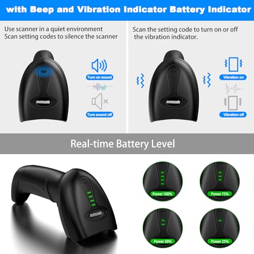 Symcode Upgraded Wireless 2D Barcode Scanner with Auto-Sensing Stand,Putting on Stand to Scan Automatically Sense Scanning Bluetooth Barcode Scanner with Battery Level Indicator More-to-one Mode - Image 3