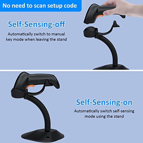 Symcode Upgraded Wireless 2D Barcode Scanner with Auto-Sensing Stand,Putting on Stand to Scan Automatically Sense Scanning Bluetooth Barcode Scanner with Battery Level Indicator More-to-one Mode - Image 2