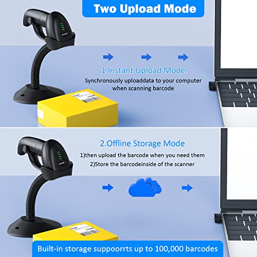 Symcode Upgraded Wireless 2D Barcode Scanner with Auto-Sensing Stand,Putting on Stand to Scan Automatically Sense Scanning Bluetooth Barcode Scanner with Battery Level Indicator More-to-one Mode - Image 5