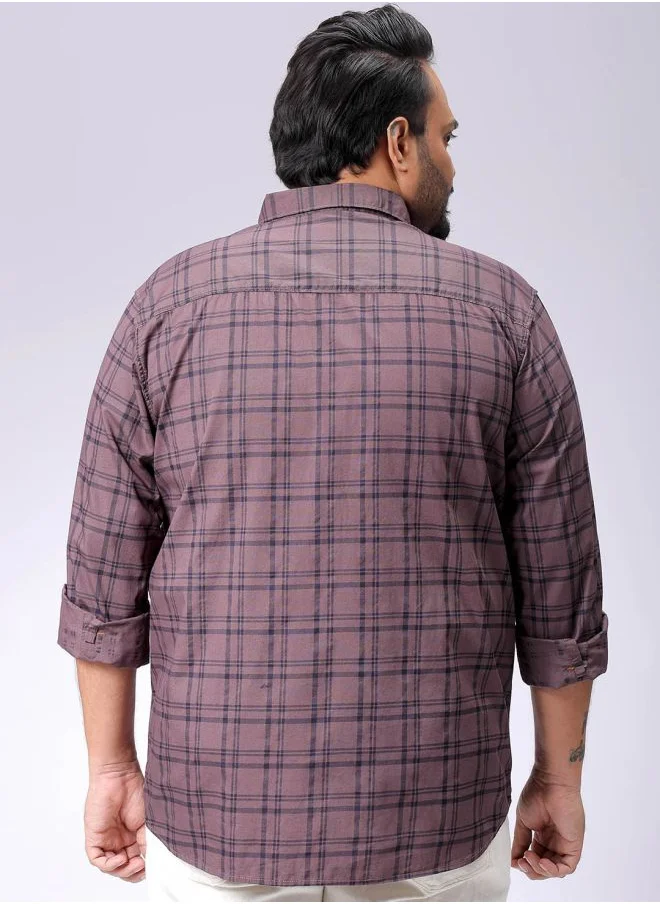 هاردسودا Men Plus Size Regular Fit Checkered Spread Collar Full Sleeves Casual Shirt