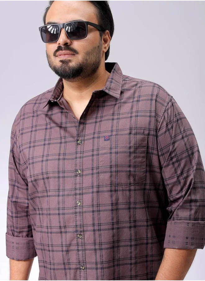هاردسودا Men Plus Size Regular Fit Checkered Spread Collar Full Sleeves Casual Shirt
