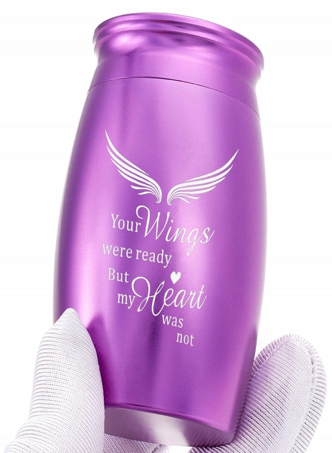 LINES ARTE Mini Keepsake Urn for Adult Ashes Female/Mom/Women/Grandma with Angel Wings, 1.7x2.6Inch Tall Small Purple Urns for Human Ashes, Little Decorative Memorial Keepsake - Image 1