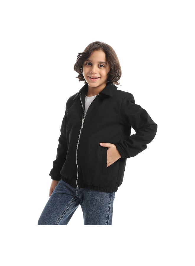 Andora A formal Sleek And Edgy Turned Down Collar Gabardine Winter Jacket _ Black - Image 3