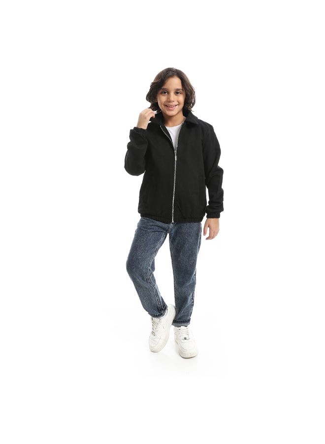 Andora A formal Sleek And Edgy Turned Down Collar Gabardine Winter Jacket _ Black - Image 1