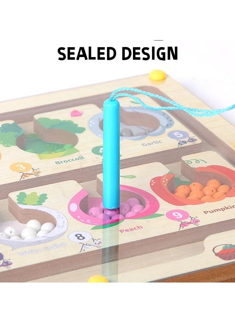 F.A.M.S Fine Motor Skills Learning Wooden Toys, Magnetic Color and Number Matching Counting Maze Game, for Toddlers and Preschoolers (Vegetables)  - Image 2