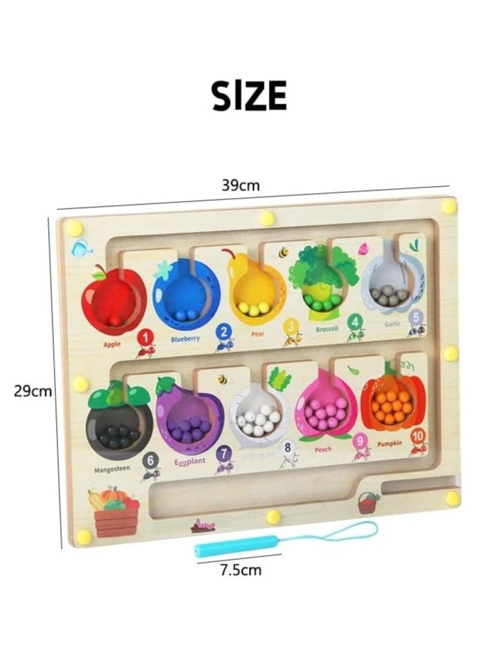 F.A.M.S Fine Motor Skills Learning Wooden Toys, Magnetic Color and Number Matching Counting Maze Game, for Toddlers and Preschoolers (Vegetables)  - Image 5