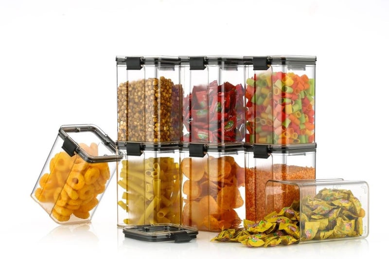 Anshri Plastic Printed Silver Line Airtight Jar Container Set Transparent Masala Box For Kitchen Organizer Storage Jar For SpiceSet of 8 1100ml - Image 2
