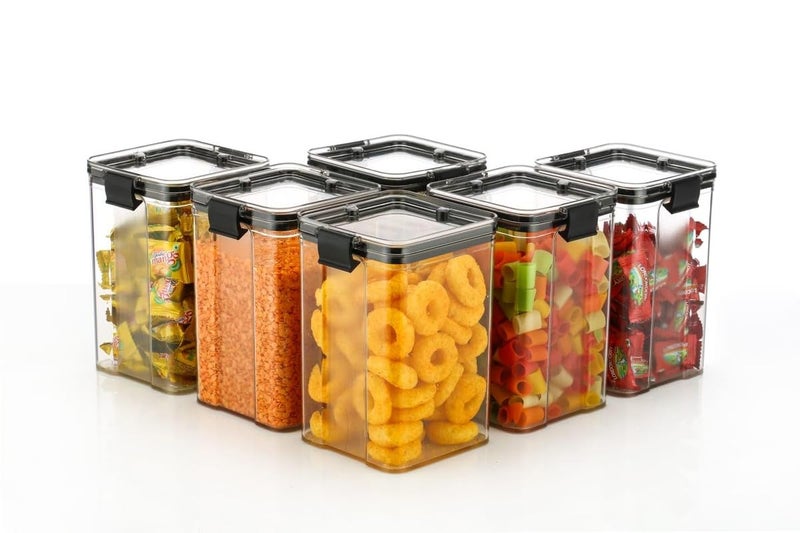 Anshri Plastic Printed Silver Line Airtight Jar Container Set Transparent Masala Box For Kitchen Organizer Storage Jar For SpiceSet of 8 1100ml - Image 1