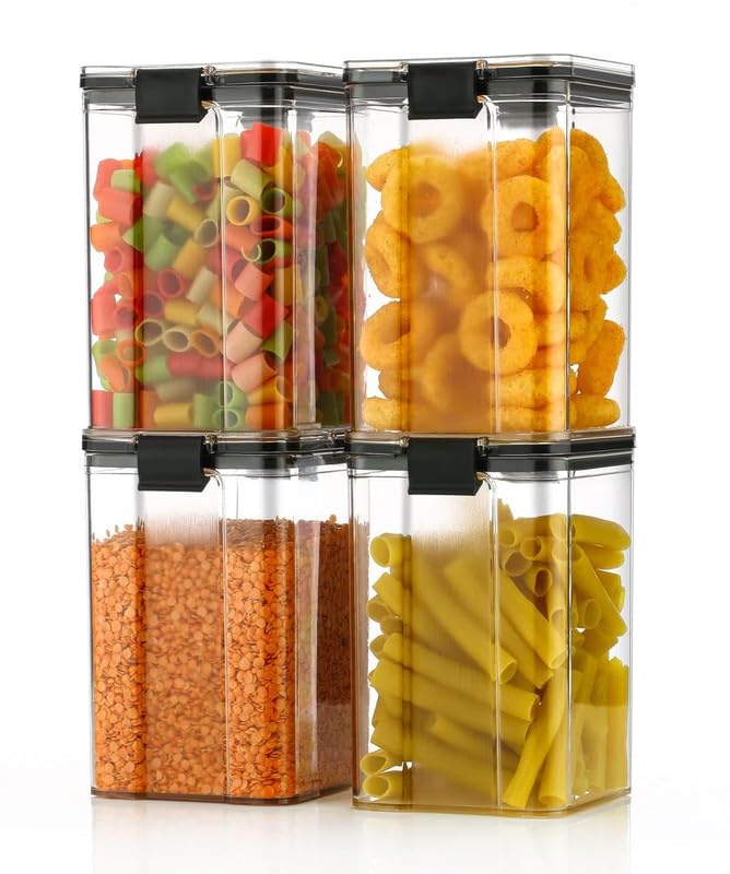 Anshri Plastic Printed Silver Line Airtight Jar Container Set Transparent Masala Box For Kitchen Organizer Storage Jar For SpiceSet of 8 1100ml - Image 5