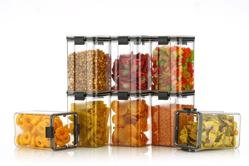 Anshri Plastic Printed Silver Line Airtight Jar Container Set Transparent Masala Box For Kitchen Organizer Storage Jar For SpiceSet of 8 1100ml - Image 4