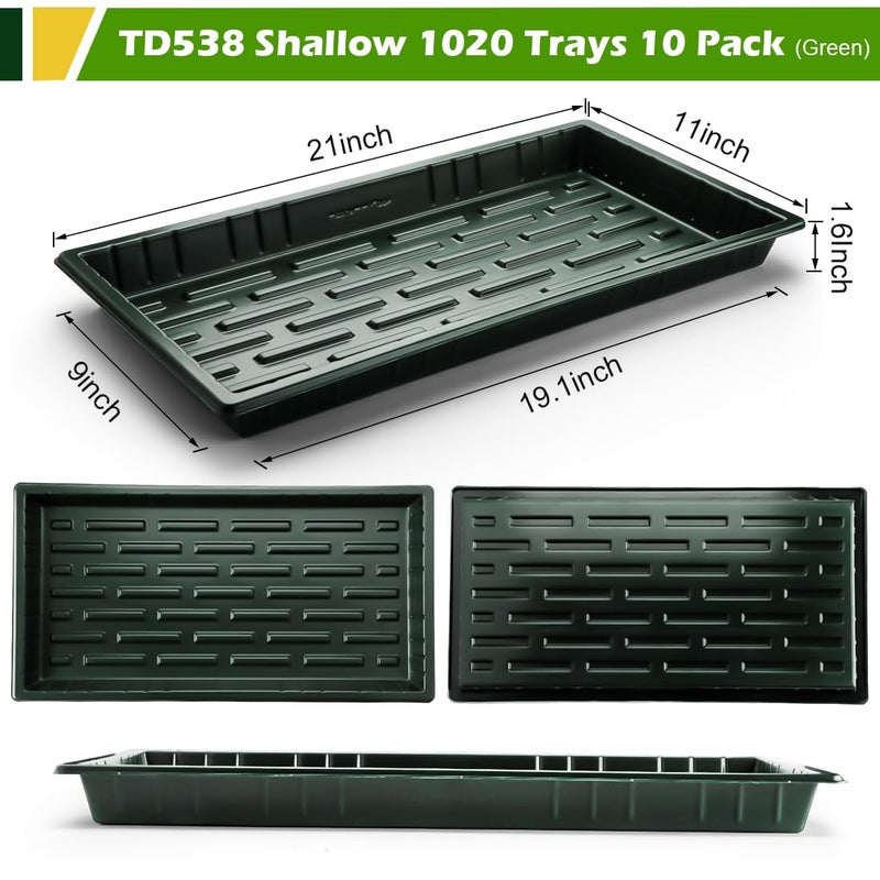 RooTrimmer 10 Pack Heavy Duty 1020 Trays No Holes - 1.6 Inch Deep Shallow Nursery Flats, Reusable Seed Starter Trays for 72/128 Cell Inserts, Microgreens, Seedling and Hydroponics (Dark Green) - Image 2