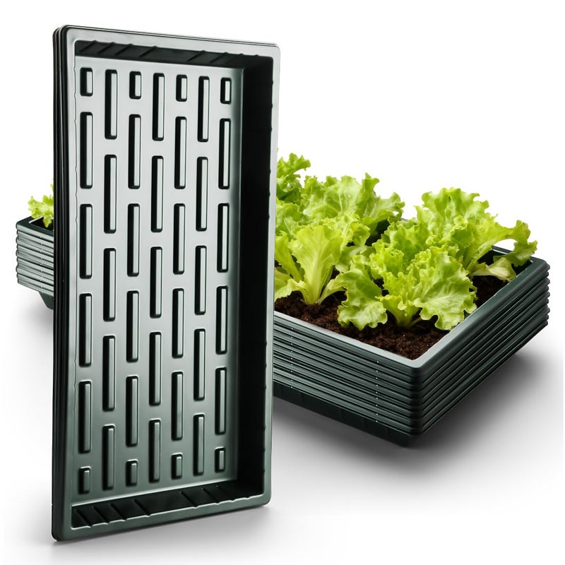 RooTrimmer 10 Pack Heavy Duty 1020 Trays No Holes - 1.6 Inch Deep Shallow Nursery Flats, Reusable Seed Starter Trays for 72/128 Cell Inserts, Microgreens, Seedling and Hydroponics (Dark Green) - Image 3