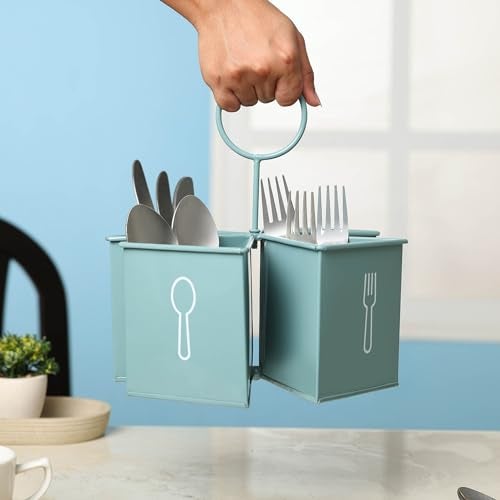 dudki 4-in-1 Metal Cutlery Stand for Kitchen | Knife, Spoon, Fork Organizer | Large Utensil & Spatula Holder for Countertop & Dining Table | Napkin Tissue Paper Multifunctional Stand (Moss- Green) - Image 5