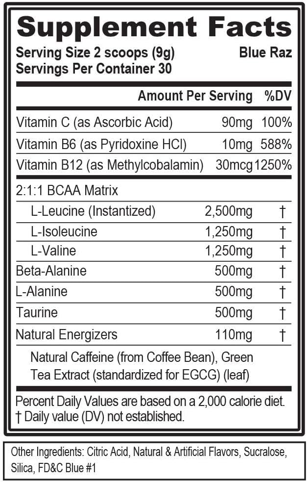 Evlution مسحوق الأحماض الأمينية EVL BCAAs  طاقة BCAA قبل التمرين لاستعادة العضلات والنمو النحيف والقدرة على التحمل  مشروب استعادة ما بعد التمرين مع كافيين طبيعي  توت أزرق - Image 2