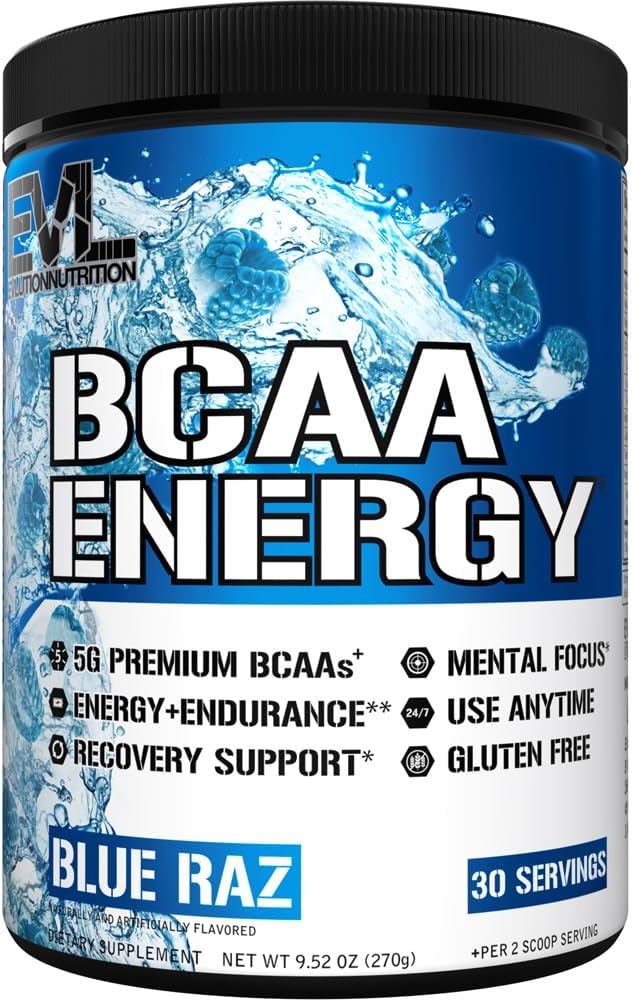 Evlution مسحوق الأحماض الأمينية EVL BCAAs  طاقة BCAA قبل التمرين لاستعادة العضلات والنمو النحيف والقدرة على التحمل  مشروب استعادة ما بعد التمرين مع كافيين طبيعي  توت أزرق - Image 1