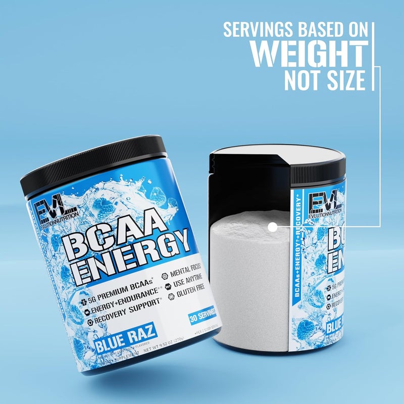 Evlution مسحوق الأحماض الأمينية EVL BCAAs  طاقة BCAA قبل التمرين لاستعادة العضلات والنمو النحيف والقدرة على التحمل  مشروب استعادة ما بعد التمرين مع كافيين طبيعي  توت أزرق - Image 5