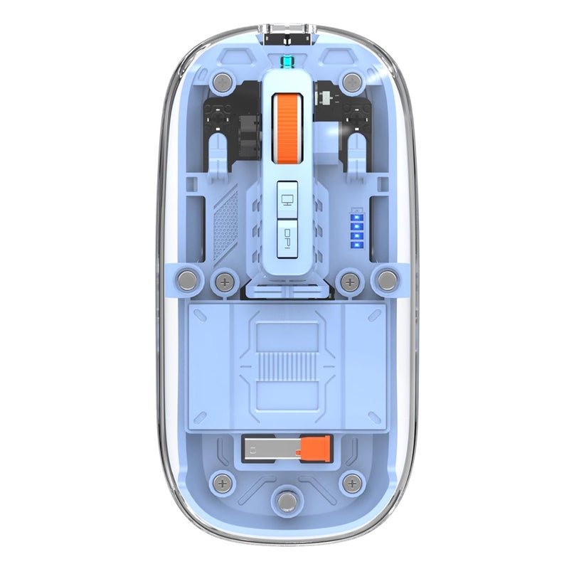 FMOUSE Modern Transparent Slim Wireless Mouse - Magnetic Shell Design, 3-Mode (Dual Bluetooth + USB), Rechargeable, One-Touch Desktop, for MacBook/pc/iPad/Laptop (Blue) - Image 1