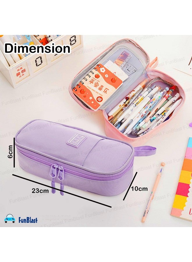فنبلاست حافظة أقلام فن بلاست كبيرة السعة، متعددة الجيوب بسحاب مزدوج، حقائب لطيفة للفتيات، حقيبة تنظيم أدوات مكتبية، حقيبة أنيقة، حافظة أقلام كاواي (أرجوانية) - Image 3