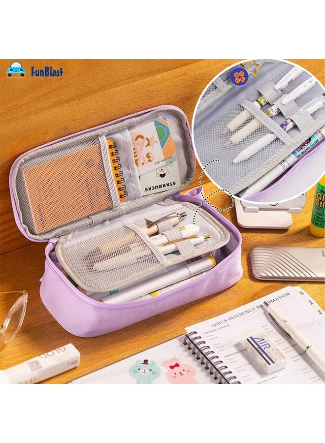 فنبلاست حافظة أقلام فن بلاست كبيرة السعة، متعددة الجيوب بسحاب مزدوج، حقائب لطيفة للفتيات، حقيبة تنظيم أدوات مكتبية، حقيبة أنيقة، حافظة أقلام كاواي (أرجوانية) - Image 2