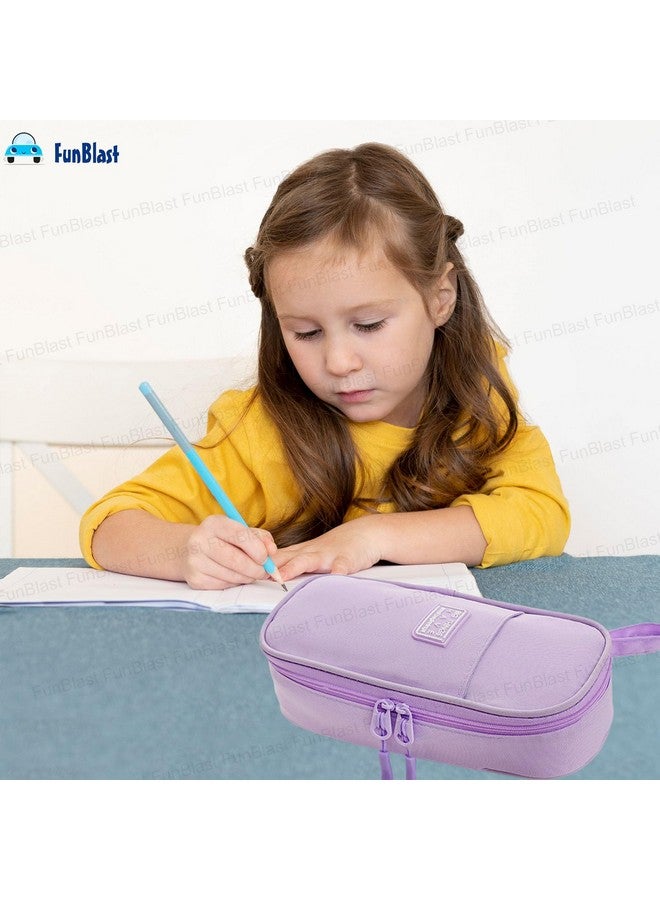 فنبلاست حافظة أقلام فن بلاست كبيرة السعة، متعددة الجيوب بسحاب مزدوج، حقائب لطيفة للفتيات، حقيبة تنظيم أدوات مكتبية، حقيبة أنيقة، حافظة أقلام كاواي (أرجوانية) - Image 4