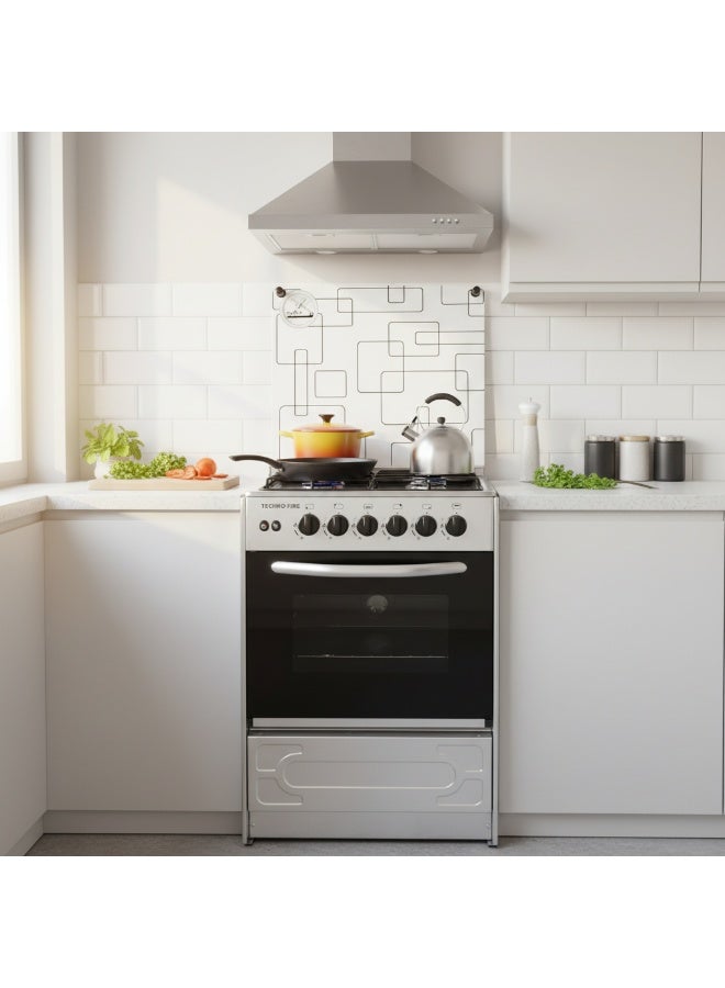 Techno Fire self ignition Silver Cooker With Grill 4 Burners 55x55cm - Image 2