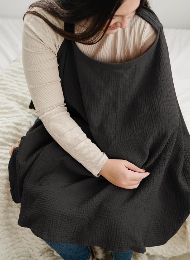Muslin Nursing Cover for Baby Breastfeeding Breathable 100% Cotton Breastfeeding Cover with Rigid Hoop for Mother Nursing Apron  - Image 3